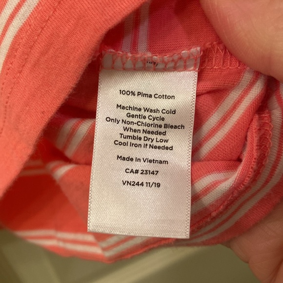 Talbots Top Short Sleeve Pink White Stripe Cotton Scalloped Neckline WM SZ LP - Picture 7 of 7